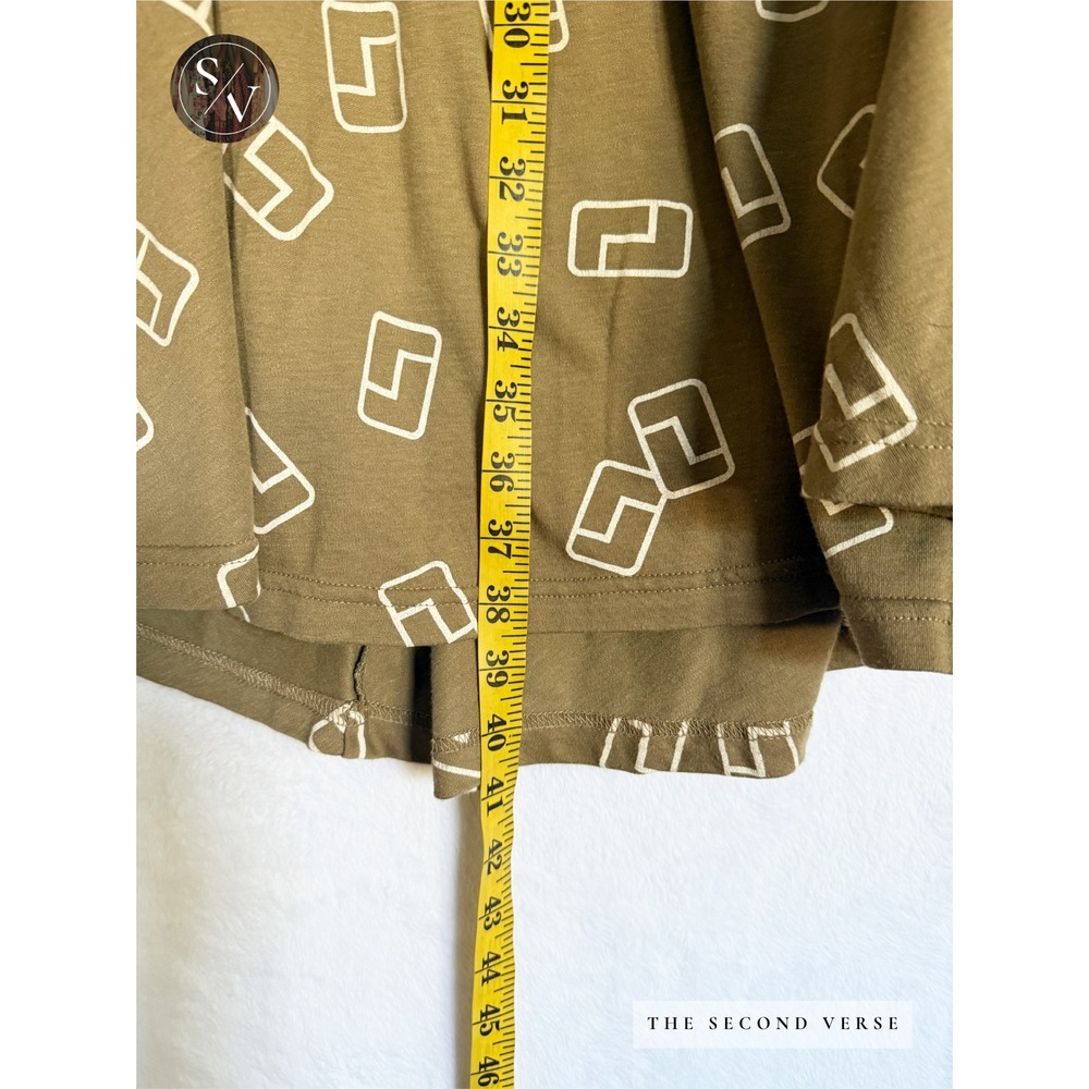 Pull On Elastic Waist Olive Green Geometric Printed Midi Skirt Lagenlook Size XL - Picture 5 of 6